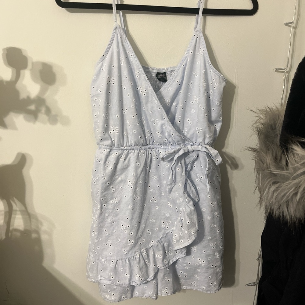 Light Blue with white daisy romper
